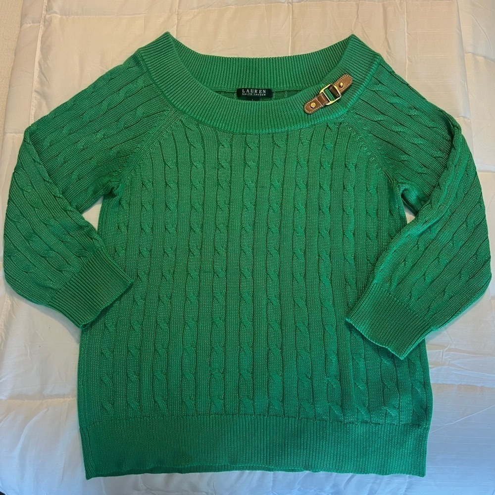 Vintage Kelly Green Lauren Ralph Lauren Sweater with Leather Buckle